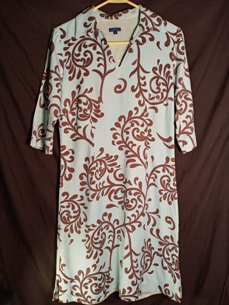 Vintage Sz 6 J. McLaughlin Collared 3/4 Sleeve Shift Dress Light Wool Silk Line