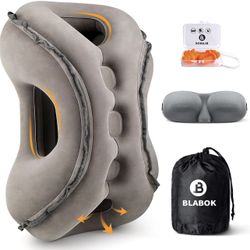 NWT Inflatable travel pillow set with matching eye mask and earplugs