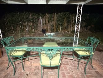 Wrought Iron Patio Dining Set with Glass Top