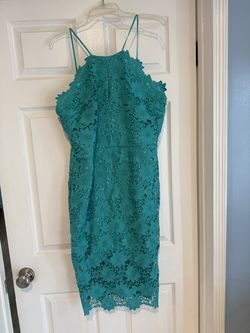 Teal floral crochet dress with spaghetti straps