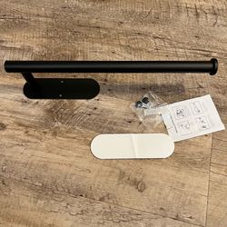 Towel bar, black metal with mounting hardware, both double backed tape and mounting screw screws