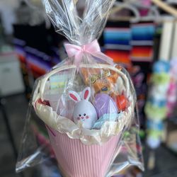 Coquette style pink and white girly Easter basket