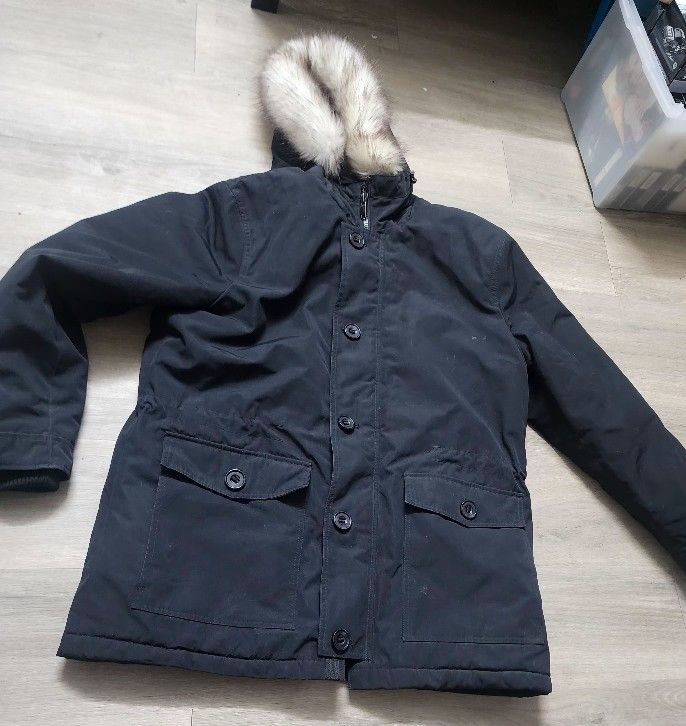 $149 NEW MENS ALFANI FAUX FUR HOODED INSULATED BLACK PARKA JACKET LARGE