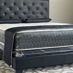 BRAND NEW BLACK FULL SIZE LEATHER BED FRAME WITH NEW MATTRESS/FAST DELIVERY