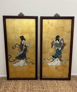 Vintage Gold Leaf Lacquer Wall Panels