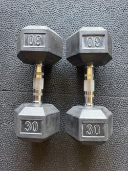 30 lb Rubber Hex Dumbbells — Pair (60 lbs Total)