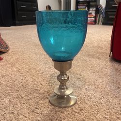 Teal Glass & Metal Candle Holder