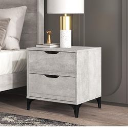 Galano Lilay 2 Drawer Nightstand, Tool-Less Assembly, 15.7" D x 18.9" W x 20.3" H, Dusty Grey Oa