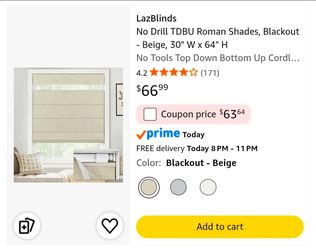 LazBlinds No Drill Blackout Roman Shades Beige