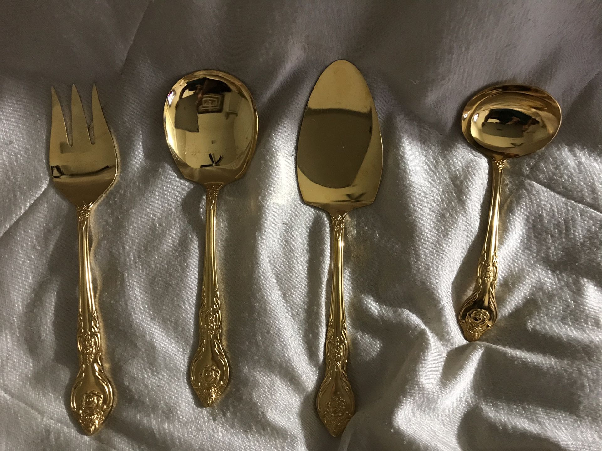 4 Northgate Casserole Spoon Vintage Goldware Regal Flatware Silverware. Not sure of the names of the different goldware.