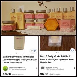 X14 NEW BATH & BODY WORKS TUTTI DOLCI LEMON MERINGUE INDULGENT LOTION MOISTURIZING SOUFFLE LIP GLOSS LOT