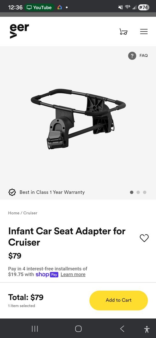 Veer Xl- Infant Car Seat Adapter for Cruiser