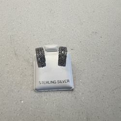 Sterling Silver Diamond Hoop Earrings 