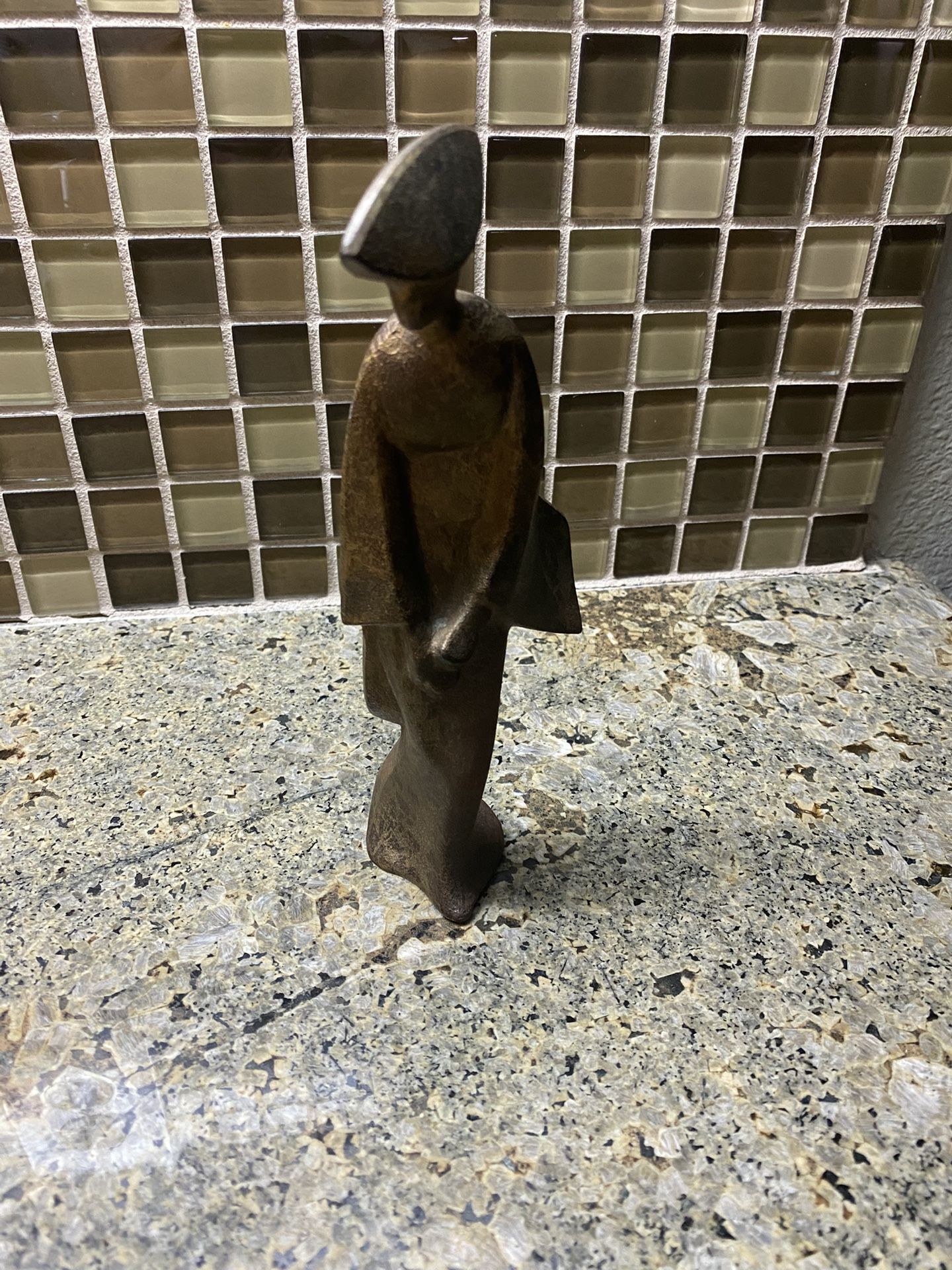 Vintage Cast Iron Japanese Geisha Figurine 7”