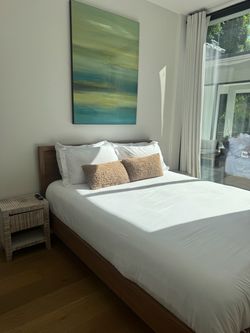 Queen Bed + Mattress + 2 Nightstands + Artwork