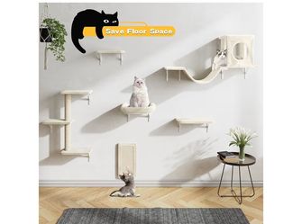 New in box -Cat Wall Shelves, 6 Pcs Luxury Wall-Mounted Cat Climber Set, Indoor Cat Furniture with 1 Condos House, 2 Cat Wall Shelves, 1 Scratching, 1