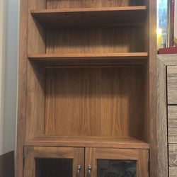 Crate and Barrel Ainsworth Walnut Media Storage Tower with Glass/Wood Doors