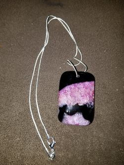 2" Vintage Agate Pendant with Sterling Silver Chain 20" - NEW