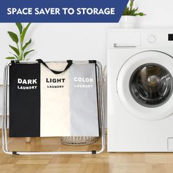 3-Section LIGHTWEIGHT Laundry Hamper Basket Storage 180L  Size Length 28", Width 16", Height 22" New Condition 