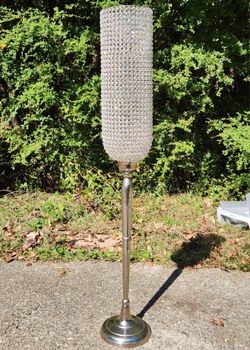 56" Tall Silver & Beaded Glass Floor Hurricane Candle Holder
