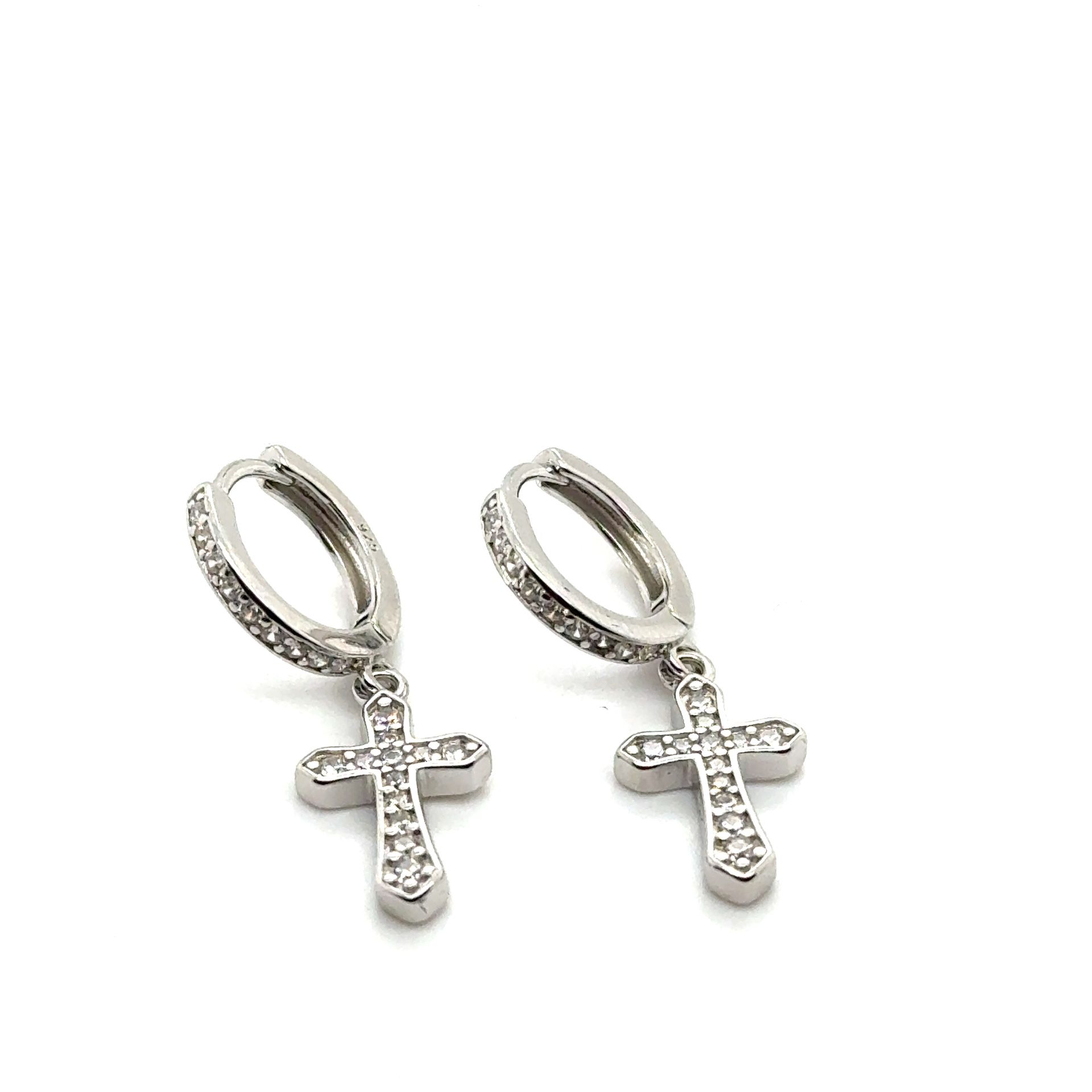 925 Sterling Silver Hanging Cz Stone Cross Earrings 2.60grams 177242 1