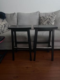Set of 2 Black Wood Bar Stools