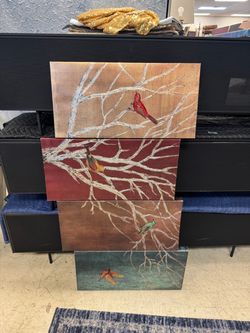 Set of 4 Bird and Branch Canvas Wall Art
