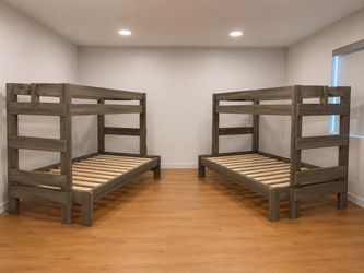Gray wood Twin over full bunkbeds (2)