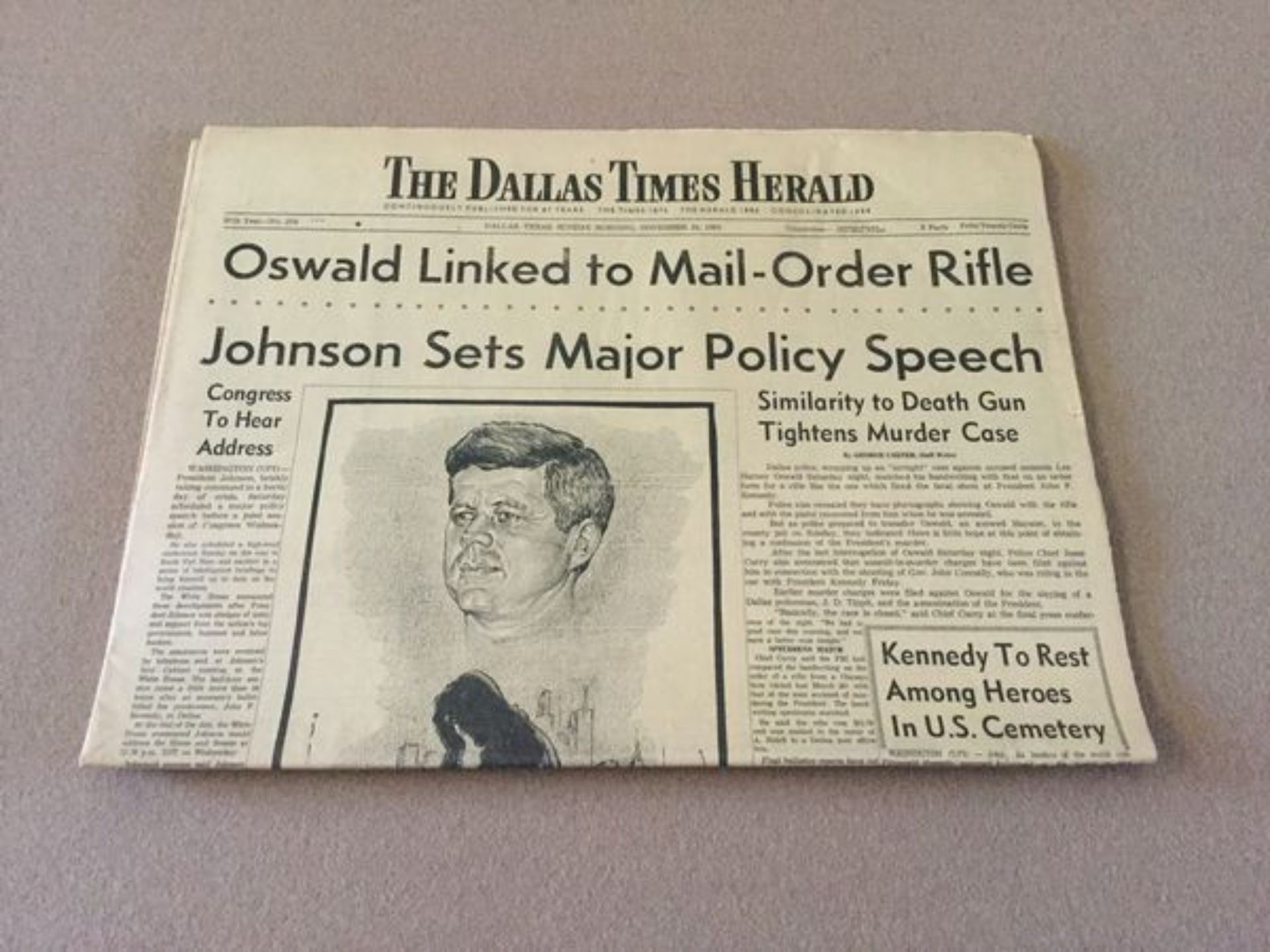Vintage Dallas Times Herald Newspaper November 24, 1963 John F Kennedy Assassination