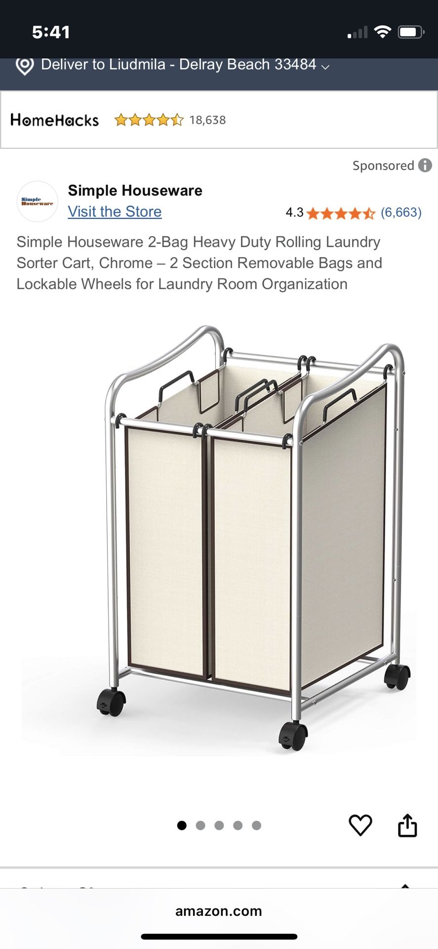 Laundry Sorter Chrome Two Bag