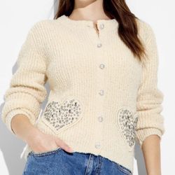 Wicked Women’s Large X Katie Kime Heart Graphic Cardigan Glinda theme Cream L