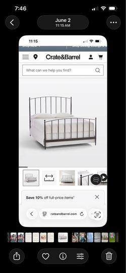 Crate and Barrel metal bed queen
