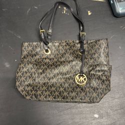 Michael Kors MK Signature Tote Bag Brown Logo Leather Straps