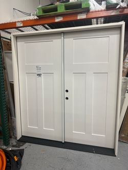 72 in. x 80 in. 3 Panel Craftsman RHIS Unfinished White Fiberglass Double Prehung Front Door with 4-9/16 Jamb