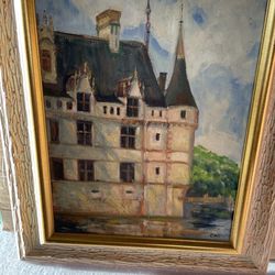 Framed oil painting castle château art