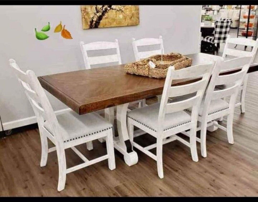 White/Brown Two Tone Solid Wood Entension Dining Table And 6 Chairs 🥂New Brand 👉Financing Options 👍Kitchen/ Dining Room 