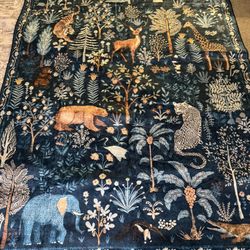 New Area Rug 5x7 Feet - Blue With Animals