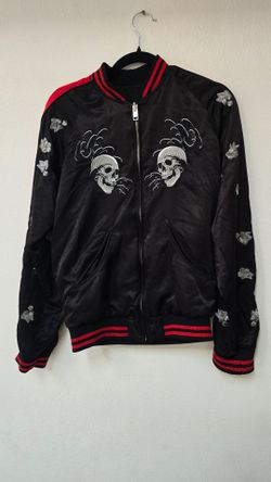 Diesel black embroidered skulls flowers bomber jacket s