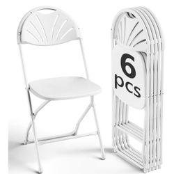 NEW Folding Chair 6 Pack, White Plastic No Assembly Required Outdoor Folding Chairs with 250 Lbs Capacity & Non-Slip Feet, Metal Frame Foldable Chairs