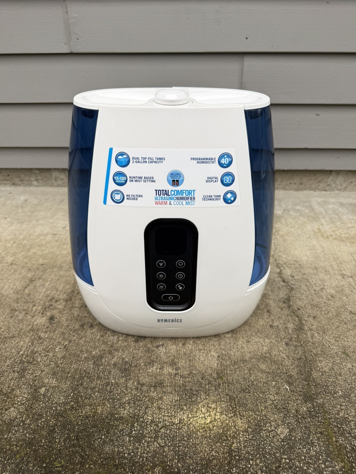 HoMedics TotalComfort Deluxe Ultrasonic Humidifier - Dual 2-Gallon Top-Fill Tanks, Warm & Cool Mist