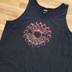 Harley Davidson Vintage 2003 Black flames Gears Tank Top Size 2XL 90s 00s