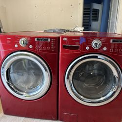 LG red Washer And Gas Dryer 