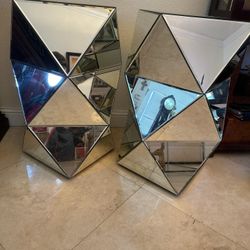 Glass Mirrored End Tables 