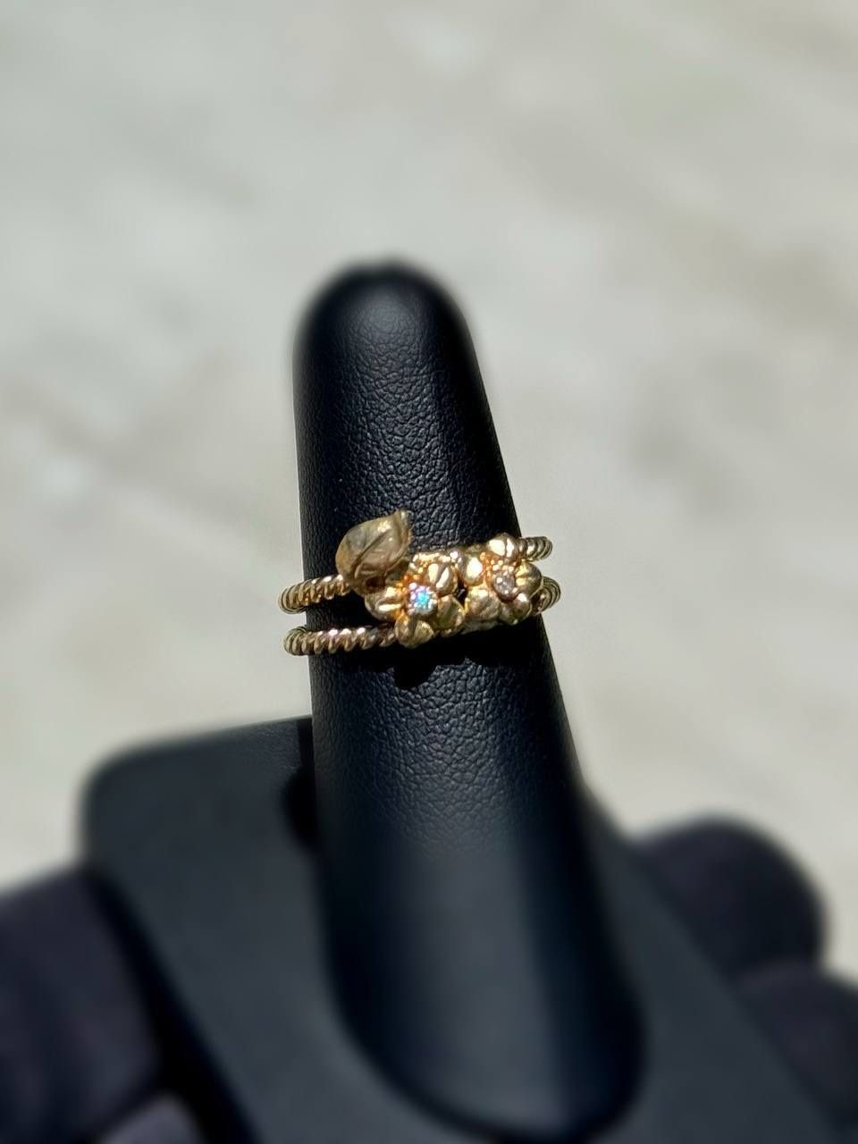 Jewelry Antique 14k solid yellow gold natural diamonds 0.06CTW rings double flowers sz 6.00