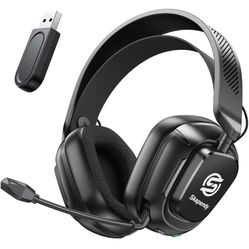 2.4GHz Wireless Gaming Headset for PC, PS5, PS4, Switch & Mac, Bluetooth Headset with Noise Canceling Microphone, Low-Latency Stereo Audio, 50mm Drive