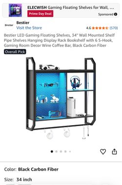 Bestier LED Gaming Floating Shelves, 34" Wall Mounted Shelf