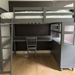 Full Size Loft Bed Frame, GOOD CONDITION, Desk Space with Drawers and Shelves!