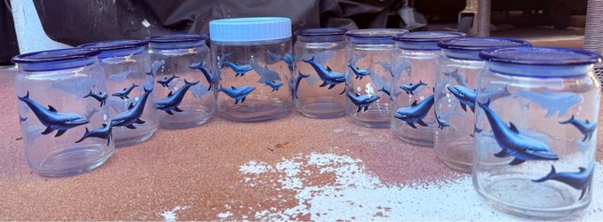Dolphin Print Glass Jars with Blue Lids – Set of 9