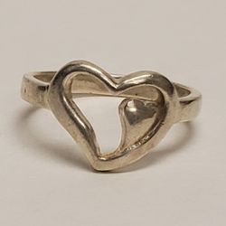 Vintage 925 Sterling Silver Two Hearts Ring Size 5.5