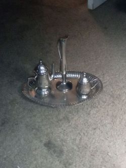 Silver-Tone Tea Set with Tray